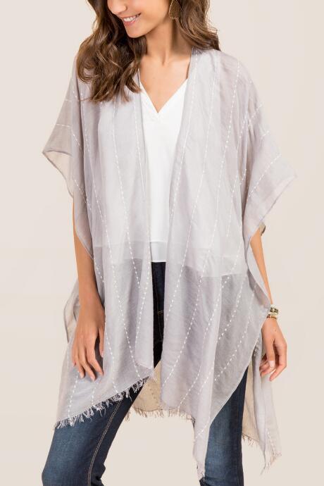 Francesca's Ceanna Stitched Stripe Ruana - Gray