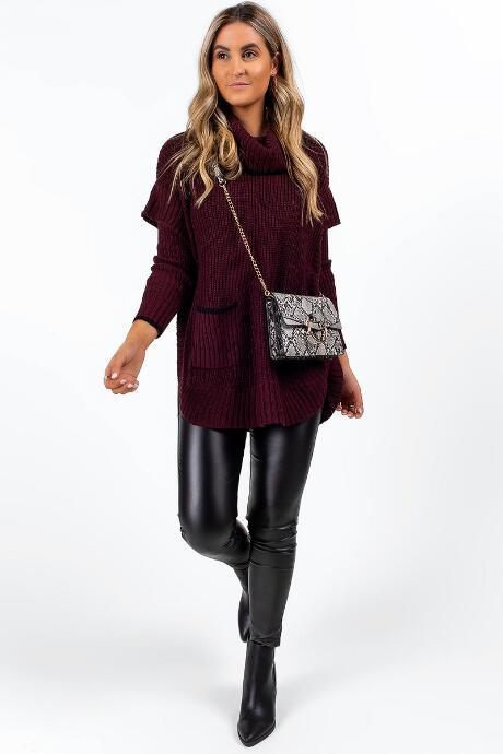 Francesca's Demi Cowl Neck Poncho - Burgundy