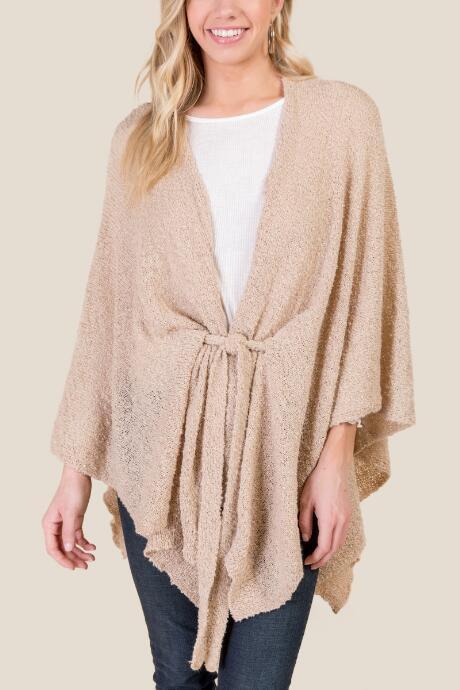 Francesca's Julie Hooded Boucle Poncho - Heather Oat
