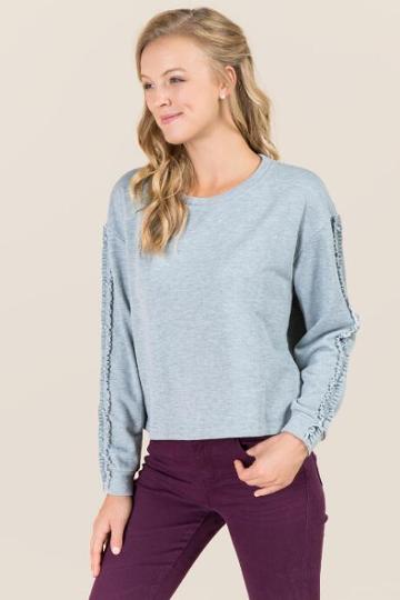 Alythea Cara Ruffles & Pearls Crop Sweatshirt - Heather Gray