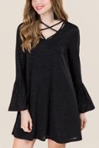 Alya Janice Lattice Neck Hacci Knit Dress - Black