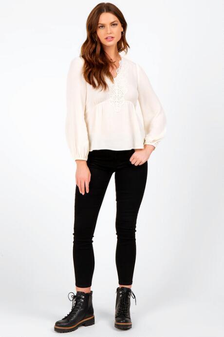Francesca's Tobi Lace Trim Blouse - Ivory