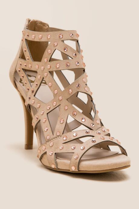 Fergalicious Rhinestone Cutout Peep Toe Heel - Nude