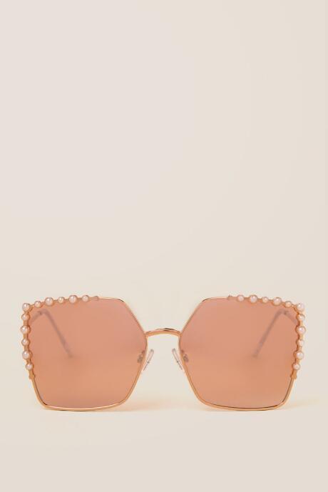 Francesca's Alexandrina Squared Embellished Sunglasses - Rose/gold