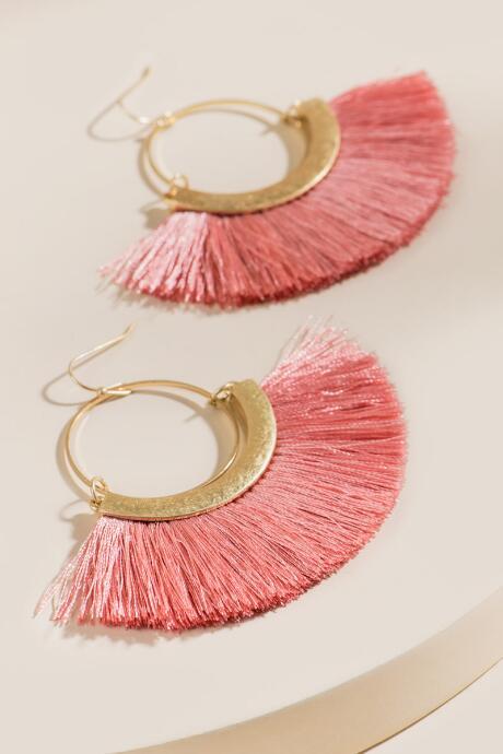 Francesca's Alyssa Tasseled Circle Drop Earrings - Rose