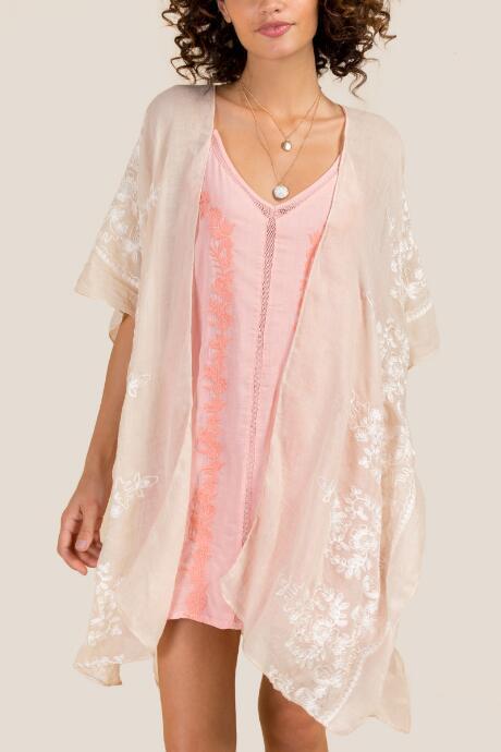 Francescas Lyra Embroidered Side Ruana - Taupe