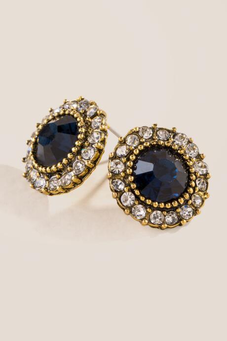 Francesca Inchess Venetia Crystal Halo Studs - Navy