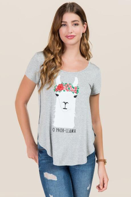 Sweet Claire Inc. No Prob-llama Graphic Tee - Heather Gray