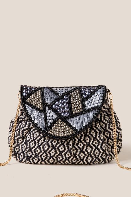 Francesca's Isabella Beaded Clutch - Black/white