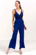 Francesca's Daphne Lace Combo Jumpsuit - Navy