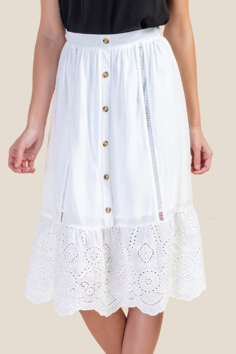 Francesca's Reagan Eyelet Midi Skirt - Ivory