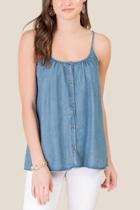 Francesca's Celeste Button Front Tank Top - Medium Wash