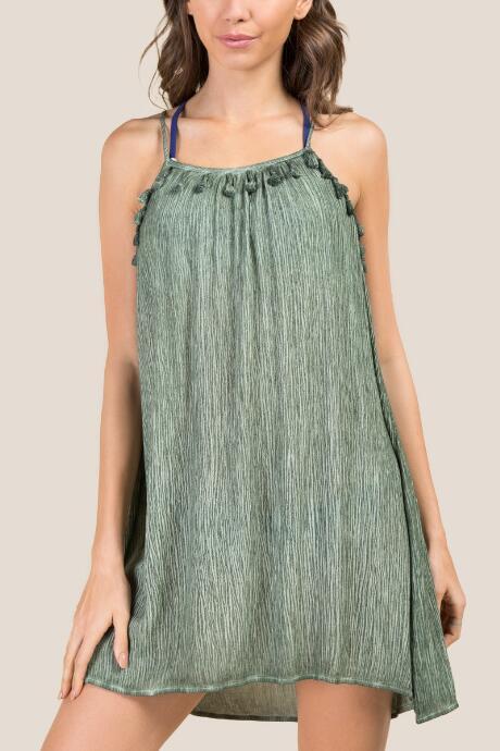Francesca Inchess Cassie Mineral Wash Tank Dress Cover-up - Olive