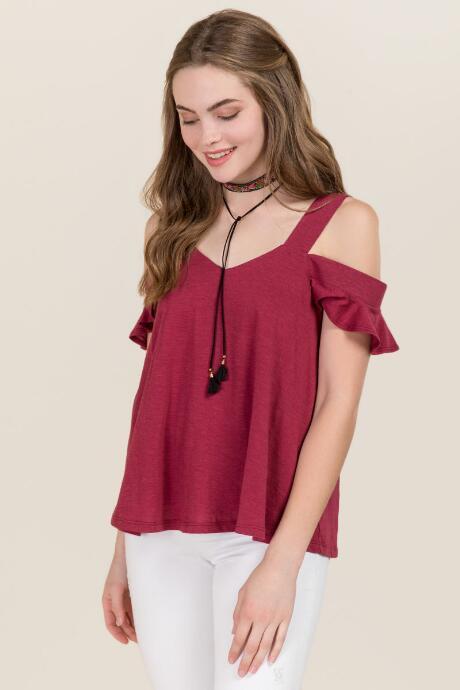 Alya Nichelle Cold Shoulder Sweetheart Cupro Top - Wine