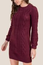 Francesca's Josie Cable Knit Sweater Dress - Burgundy