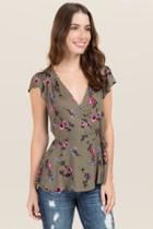 Mark Edwards Apparel Marsha Floral Print Wrap Blouse - Dark Olive