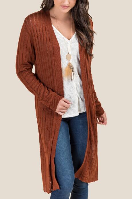 Francesca's Kalila Ribbed Duster Cardigan - Cinnamon