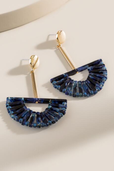 Francesca's Carmen Fan Drop Earrings - Navy