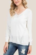 Francesca's Tabitha Lattice Neck Sweater - Ivory