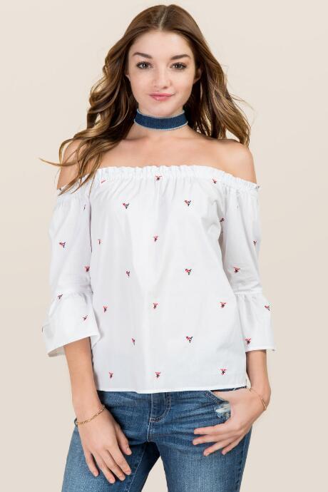 Blue Rain Rhea Embroidered Off The Shoulder Top - White