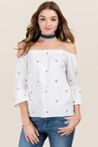 Blue Rain Rhea Embroidered Off The Shoulder Top - White