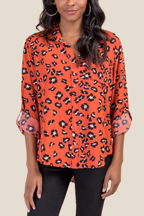 Francesca's Brylee Leopard Button Down - Red