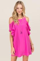 Francesca Inchess Joanie Ruffle Cold Shoulder Dress - Neon Pink