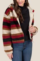 Francesca Inchess Shay Striped Sherpa Jacket - Burgundy