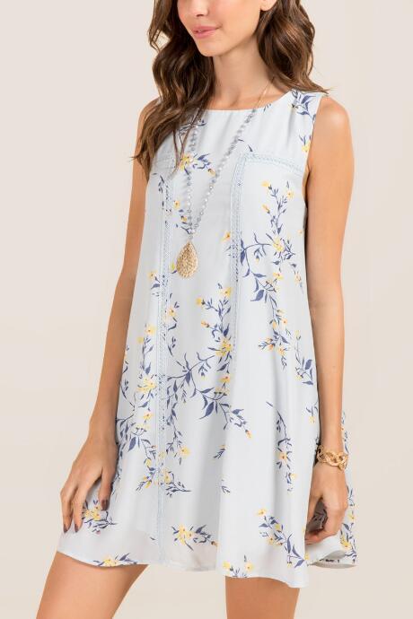 Francesca Inchess Arianne Scooped Neck Floral Shift Dress - Light Blue