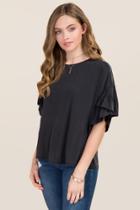 Alya Elora Cupro Tier Ruffle Sleeve Tee - Black