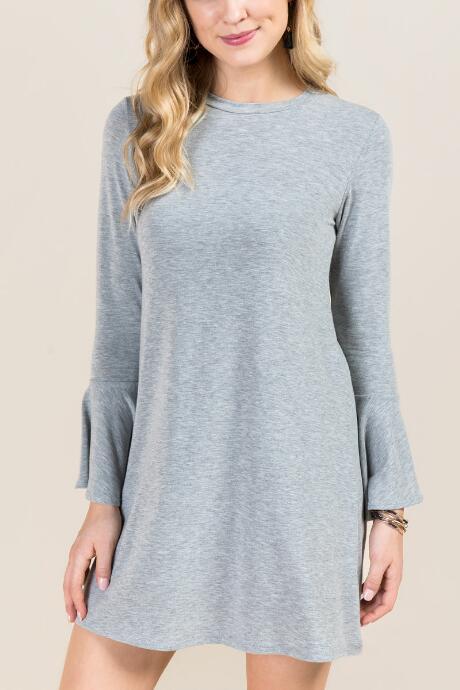 Francesca's Lee Lantern Sleeve Solid Dress - Gray