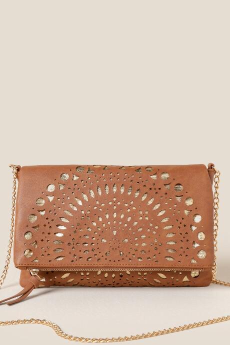 Francesca's Veronica Medallion Perforated Crossbody - Cognac