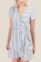 Francesca's Becca Striped Wrap Dress - Ivory