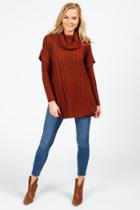Francesca's Kylie Cable Knit Poncho - Rust