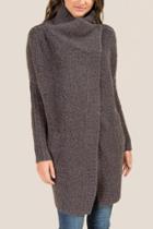 Francesca's Jade Wrap Neck Boucle Sweater - Black