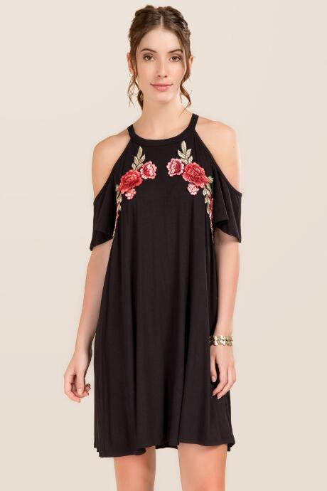 Alya Bellamy Cold Shoulder Embroiderd Dress - Black