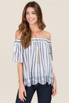 Blue Rain Lola Off The Shoulder Embroidered Scallop Hem Top - Ivory