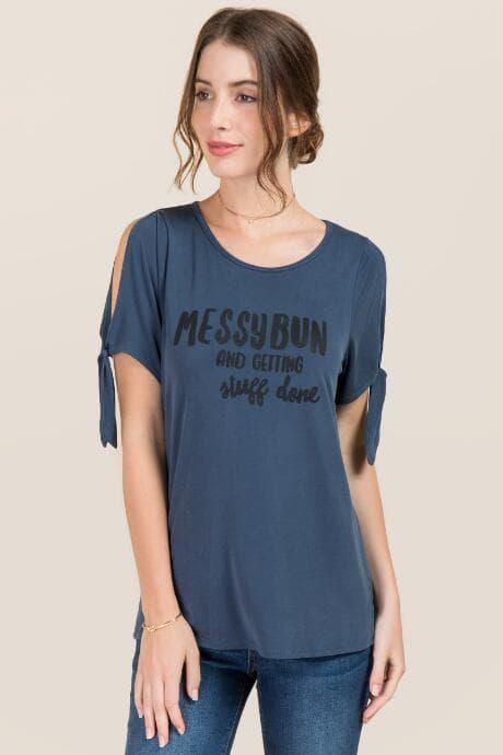 Alya Messy Bun And Getting Stuff Done Cupro Graphic Tee - Navy