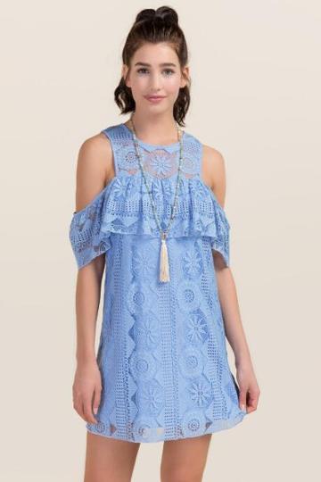 Mi Ami Cecile Cold Shoulder Lace Dress - Oxford Blue