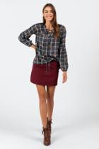 Francesca's Carlita Plaid Lace-up Blouse - Gray