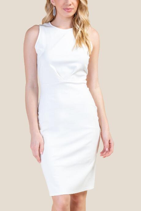Francesca's Kristie Pleated Front Sheath Dress - White