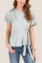 Francesca's Emmy Asymmetrical Side Tie Wrap Top - Mint