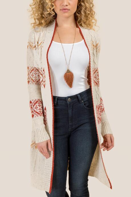 Francesca's Ryder Metallic Fair Isle Cardigan - Heather Oat