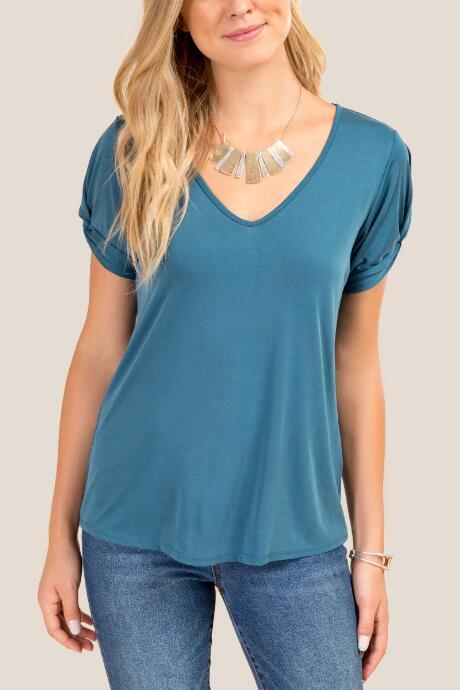 Francesca's Darcey V Neck Top - Dark Teal