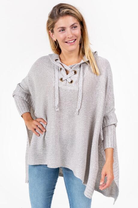 Francesca's Vicki Lattice Front Tie Poncho - Gray