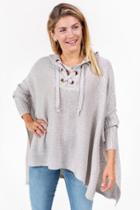 Francesca's Vicki Lattice Front Tie Poncho - Gray