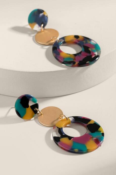 Francesca's Jessica Marbled Resin Circle Drop Earrings - Multi