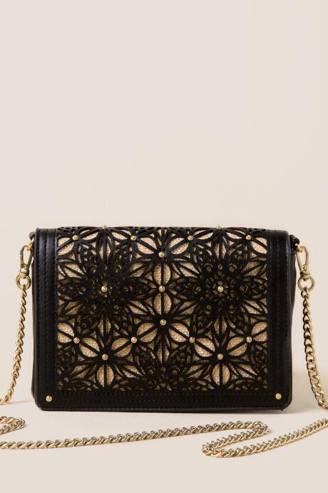 Francescas Flor Perforated Clutch Crossbody - Black