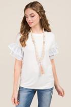 Alya Cordellia Embroidered Ruffle Sleeve Knit Tee - Ivory