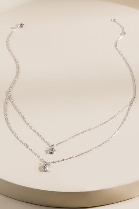 Francesca's Beatrice Layered Moon And Star Necklace - Silver